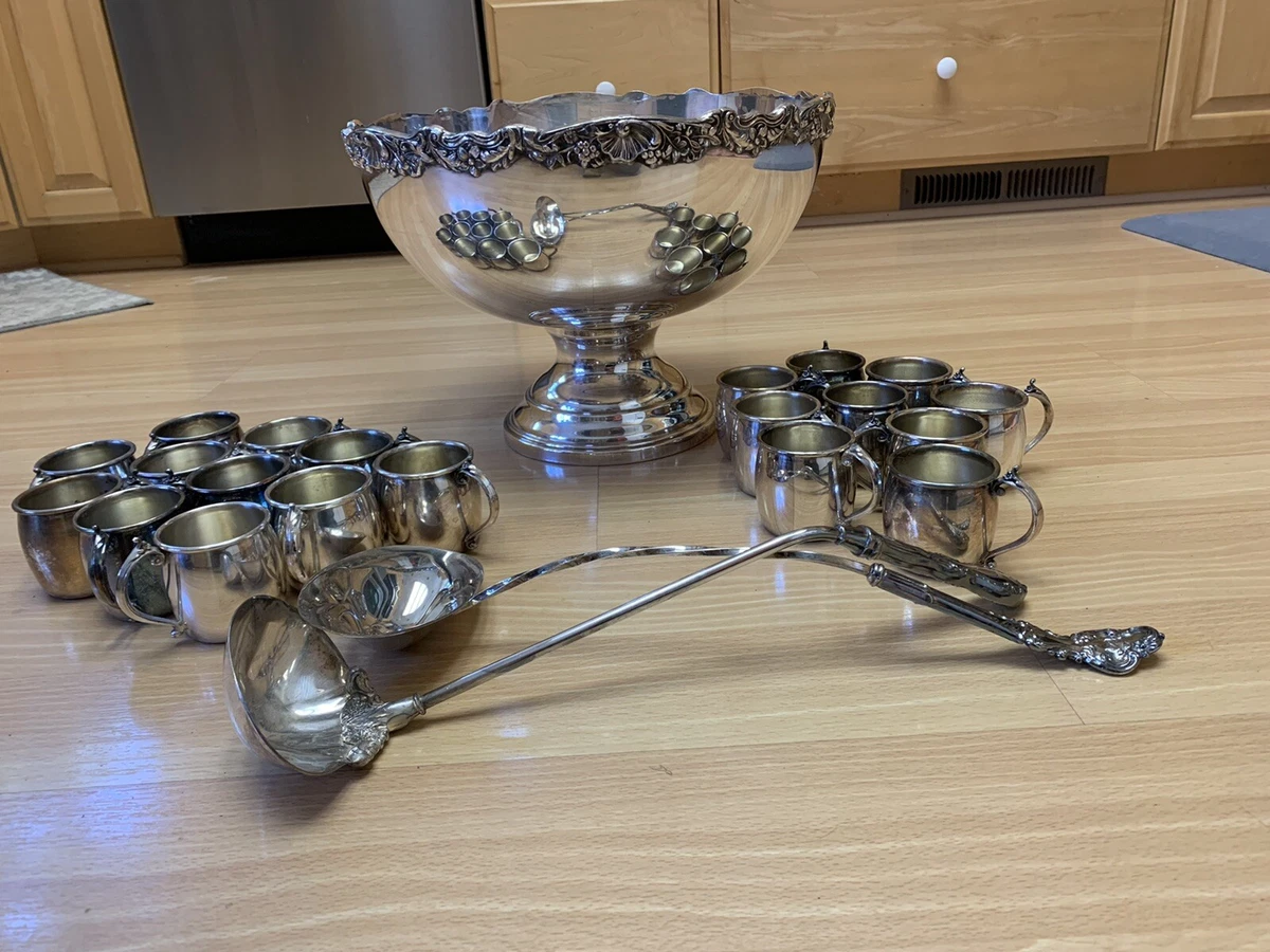 Sterling silver punch bowl set sale