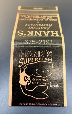 VTG Matchbook Art Hanks Superfish Ocean Front Cafe Newport Beach Pier CA Unstruc