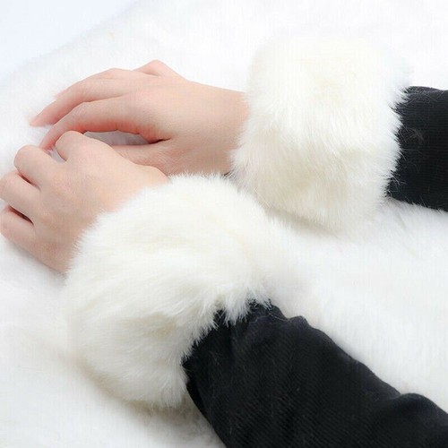 Wrist Fuzzy Warm Cover Warmer Faux Fur Wristband 1 Pair Oversleeve Cuff Boot - Picture 8 of 14
