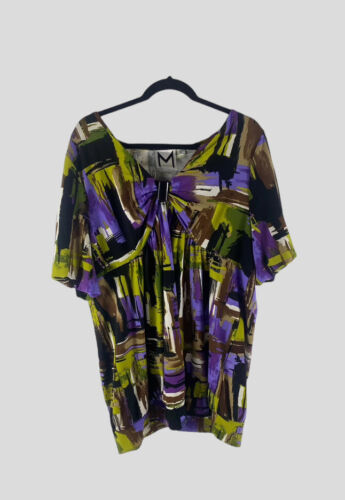 Marc Bouwer Women’s XL Colorful Geometric Print Blouse Top Short Sleeve Pullover - Picture 2 of 11