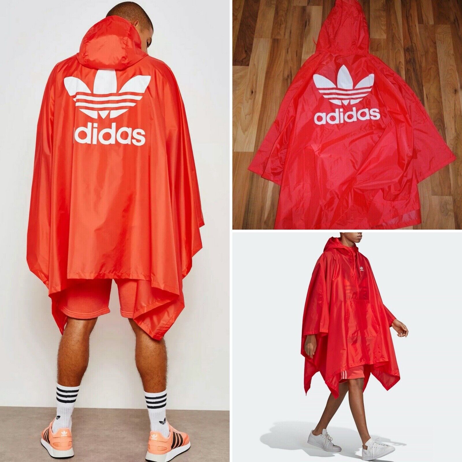 Egomanía Individualidad metal adidas Originals Men&#039;s Trefoil Poncho Jacket DH5817 Red Waterproof  RAIN L NEW | eBay