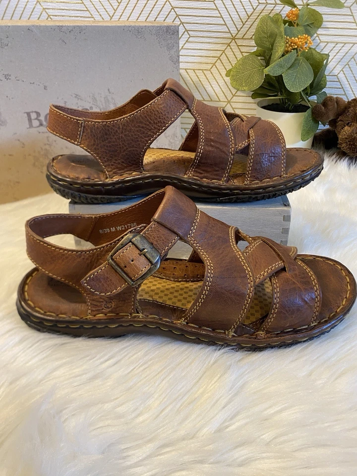 New W/ Box Born Women’s Brown Leather Fisherman Sandals Med Fit Size 8 / 39 Boho - Image 2 of 4