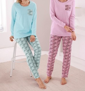 wäschepur Damen Schlafanzüge 2er Pack Nachtwäsche Jersey bunt Gr. 40/42 NEU