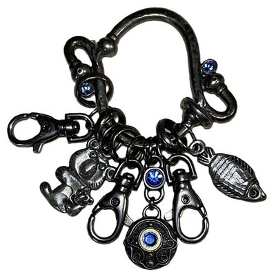 Dior Beauty World Travel Key Chain Bag Charms Chatelaine Style-Blue Rhinestones