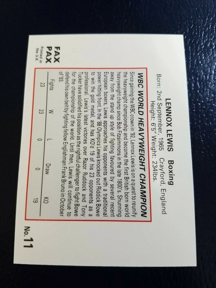 Lennox Lewis BOXING WBC WORLD HEAVYWEIGHT CHAMPION 1993 Fax PAX UK #11 - Image 2 of 2