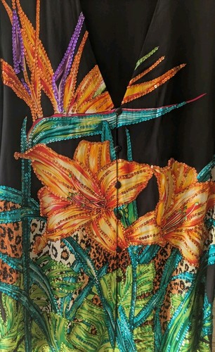 Vintage Diane Gilman Seidentop L Pailletten Tropical Blumen Gepard Print 90er Maximalist - Bild 5 von 15