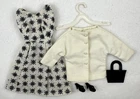 VINTAGE 1960's BARBIE CLONE BLACK WHITE PRINT DRESS AND MATCHING JACKET OUTFIT