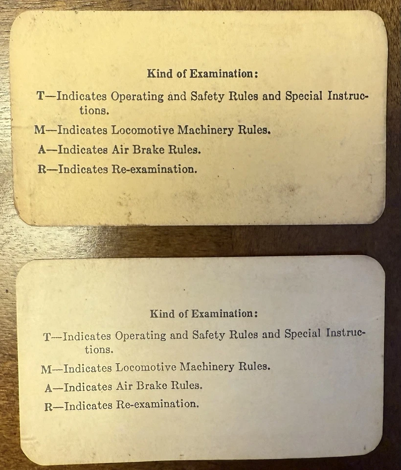 Baltimore & Ohio Railroad, Cumberland Md, Engineer Examination Cards - Image 2 of 2