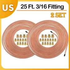 2X Copper Nickel Brake Line Tubing Kit 3/16 OD 25 Ft Coil Roll all Size Fittings