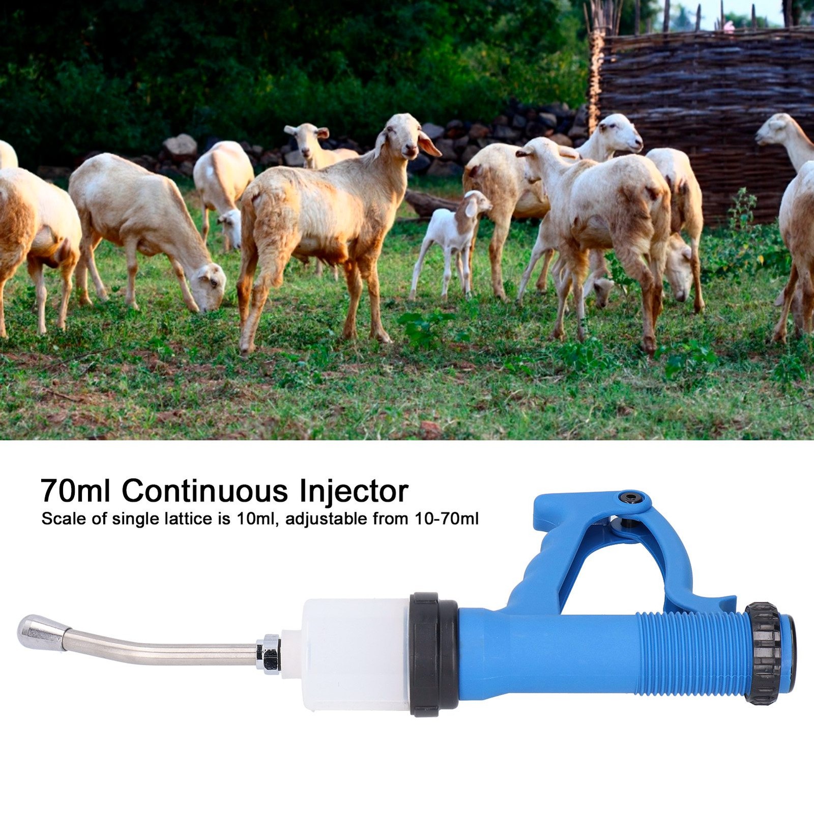 New Adjustable Continuous Syringe 70ml Veterinary Injector For Pigs Cattle Sheep