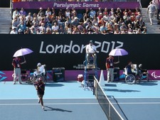 Photo A3 Sitting under purple umbrellas, Olympic Park Leyton/TQ3786 On  c2012