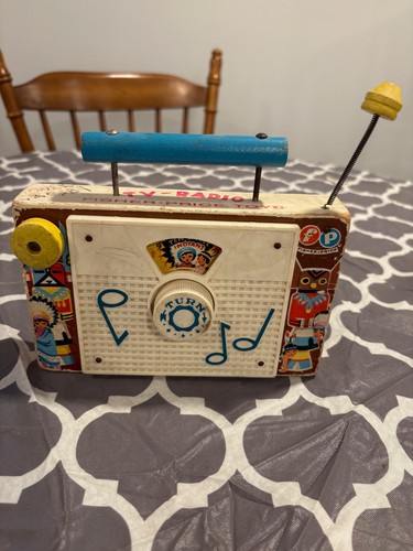 Vtg 1961 FISHER PRICE Kids Toy Radio Ten Little Indians Song Wind Up Music Works
