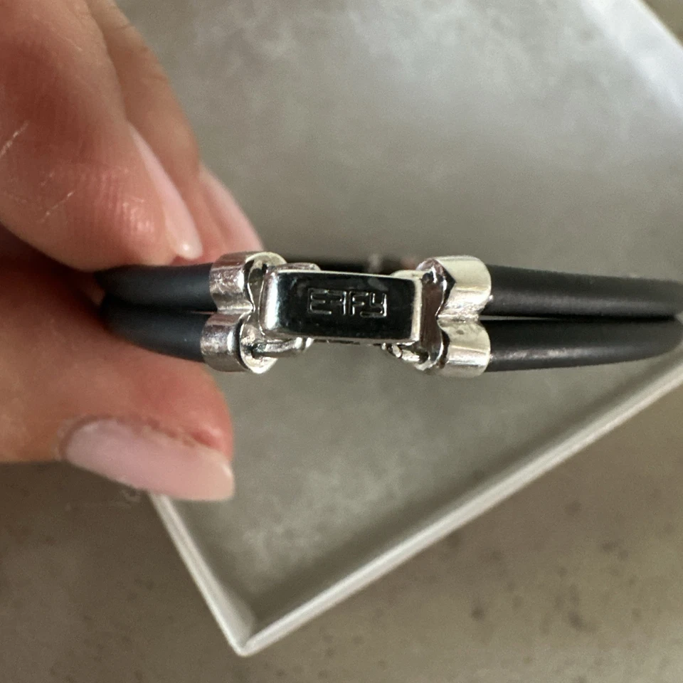 14KT White Gold Black Rubber Square Diamond Bracelet ESTATE Effy Designer 7" - Image 4 of 4