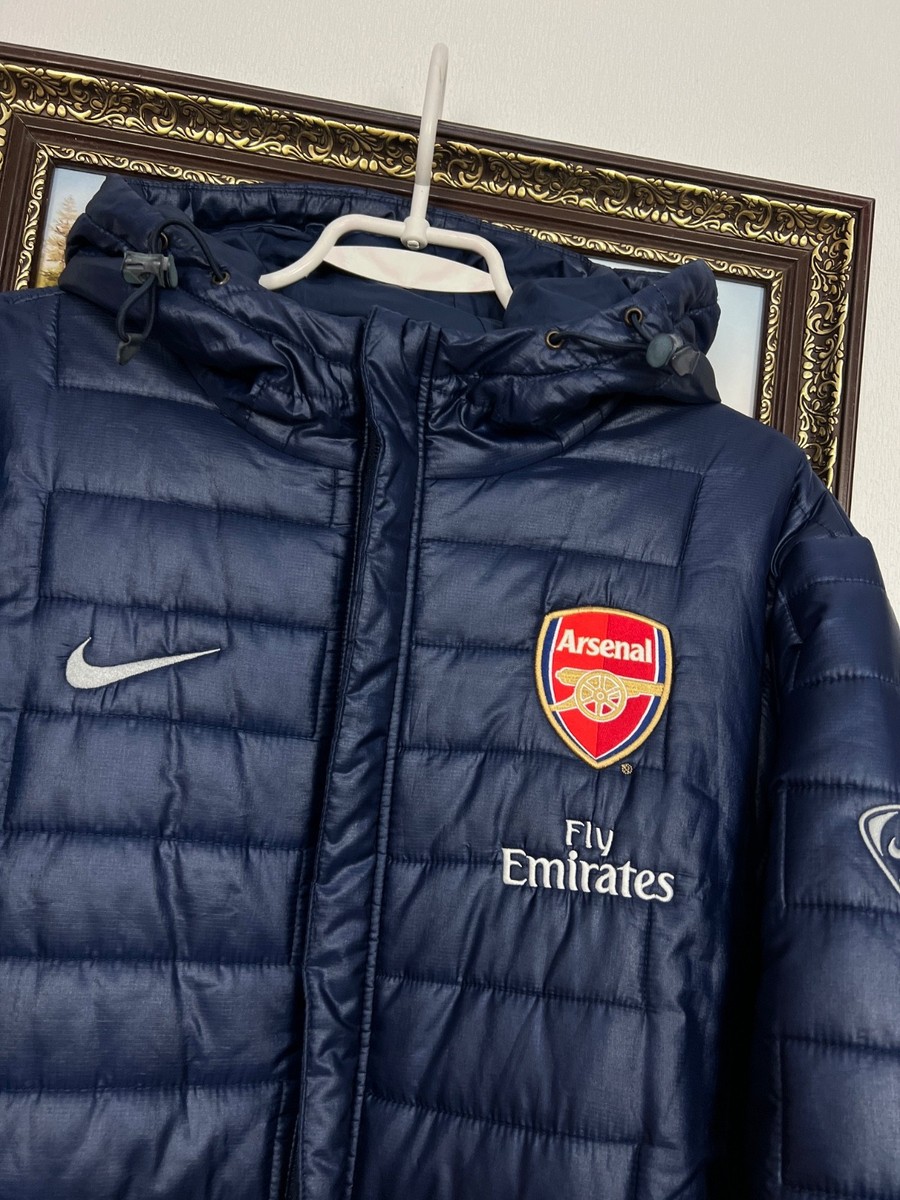 Vintage Nike Arsenal Football Padded Hooded Jacket Soccer Blue