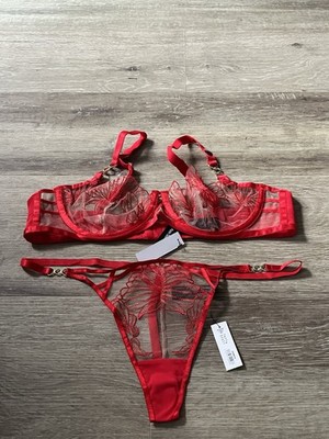 Ann Summers Räucherstrahl rot transparent ungepolstert BH & Tanga Größe 38C 14 - KOSTENLOSER VERSAND
