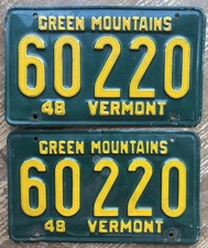 (2) Vintage 1948 Vermont Green Mountains License Plates 60 220