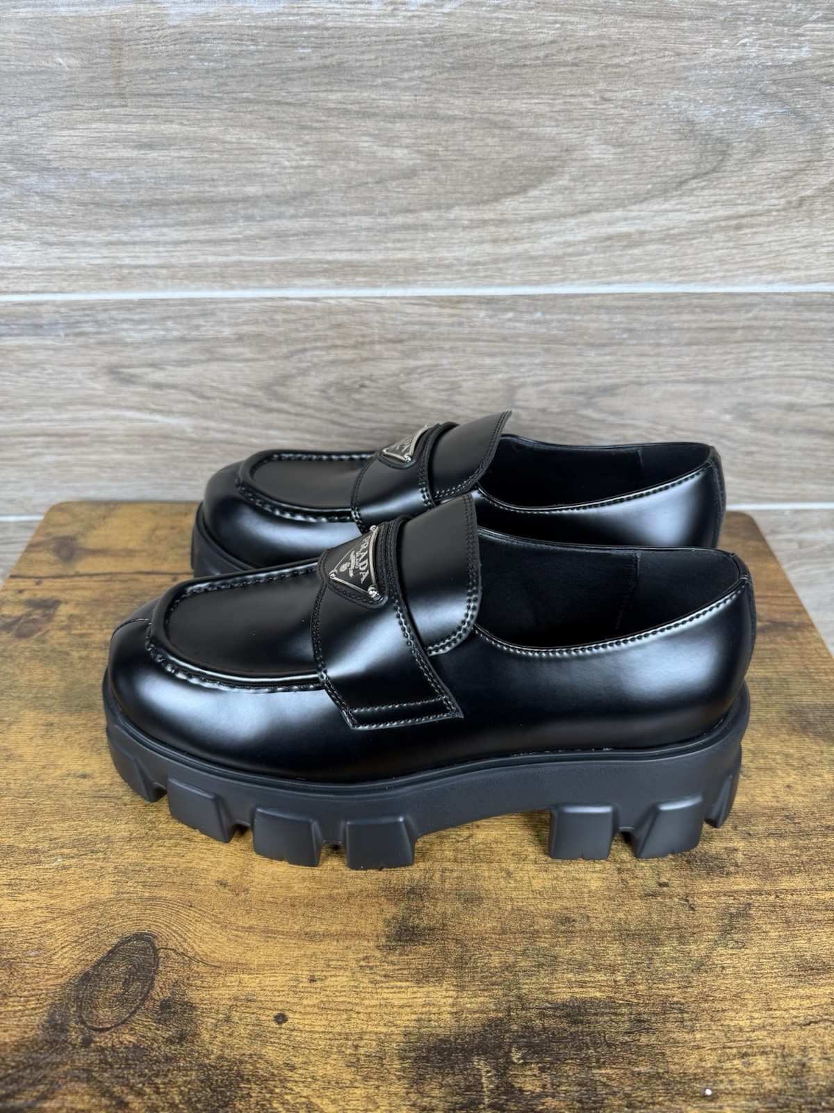 Prada Monolith Brushed Leather Loafers Black EU 38 US 7.5 thumbnail 4