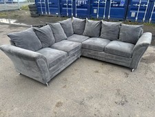 Grey Velvet L-Shape Corner Sofa, Removable Cushions, 220x190x90cm