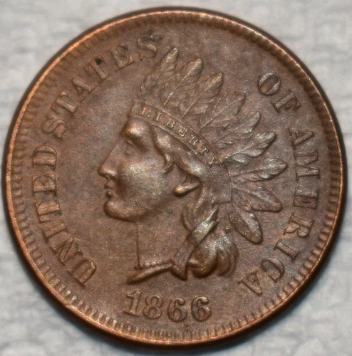 About Uncirculated 1866/66 Snow-9 Indian Head Cent, Razor-Sharp, Popular RPD!