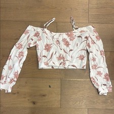 Floral Off-Shoulder Crop Top - Pink and White XS