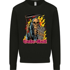 Süß Hölle Katze Sensenmann Schädel Halloween Herren Sweatshirt Pullover