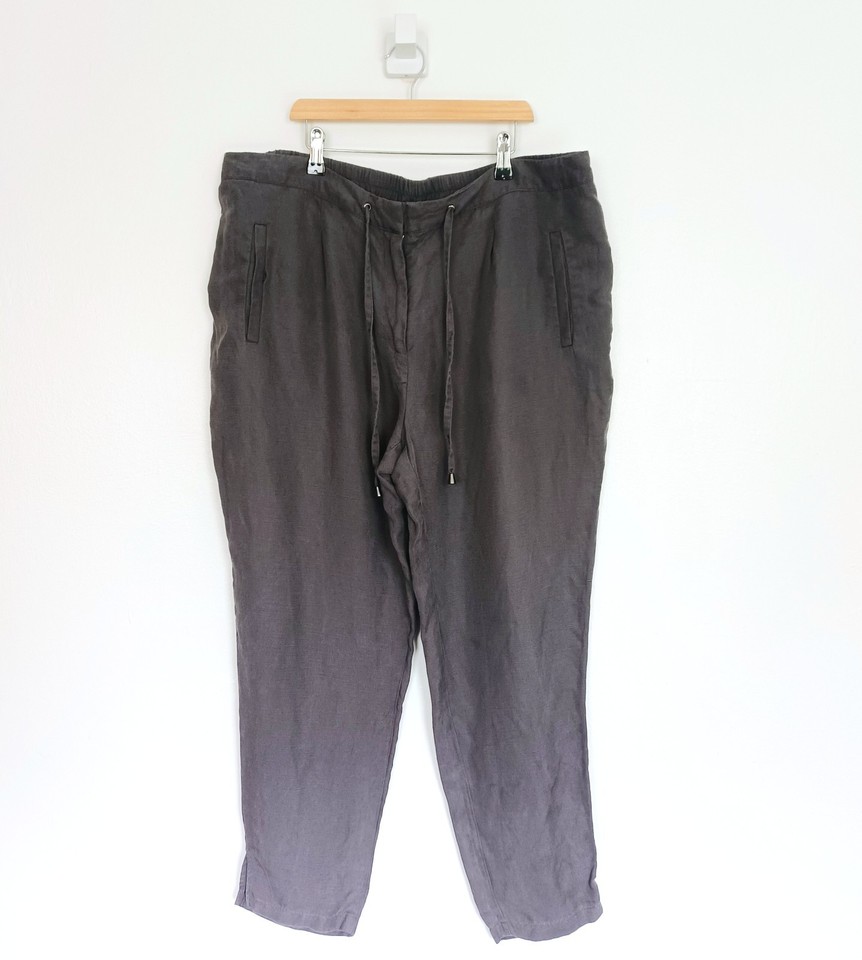 Mint Velvet Trousers Size 18 Womens Linen Grey Cropped Fit Chino Hareem Boho