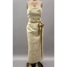 David Meister Vtg Dress Women 8 Gold Floral Jacquard Long Strapless Gown Formal