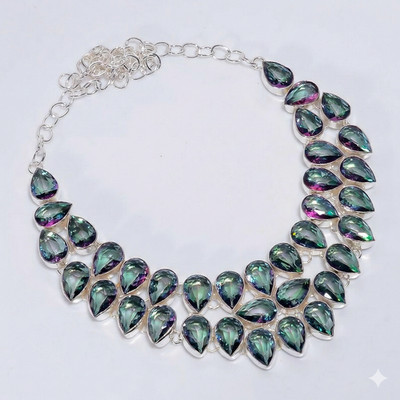 Mystic Topaz Gemstone Handmade 925 Sterling Silver Jewelry Necklace Size-17-18''