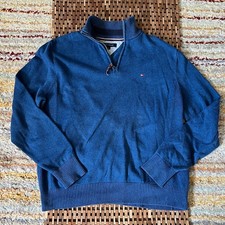 Tommy Hilfiger Knit 1/4 Zip Pullover Sweater Blue Men's Size Large L