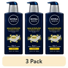(3 pack) NIVEA MEN Maximum Hydration 3-in-1 Body Lotion 48-Hour Moisturizer 16.9
