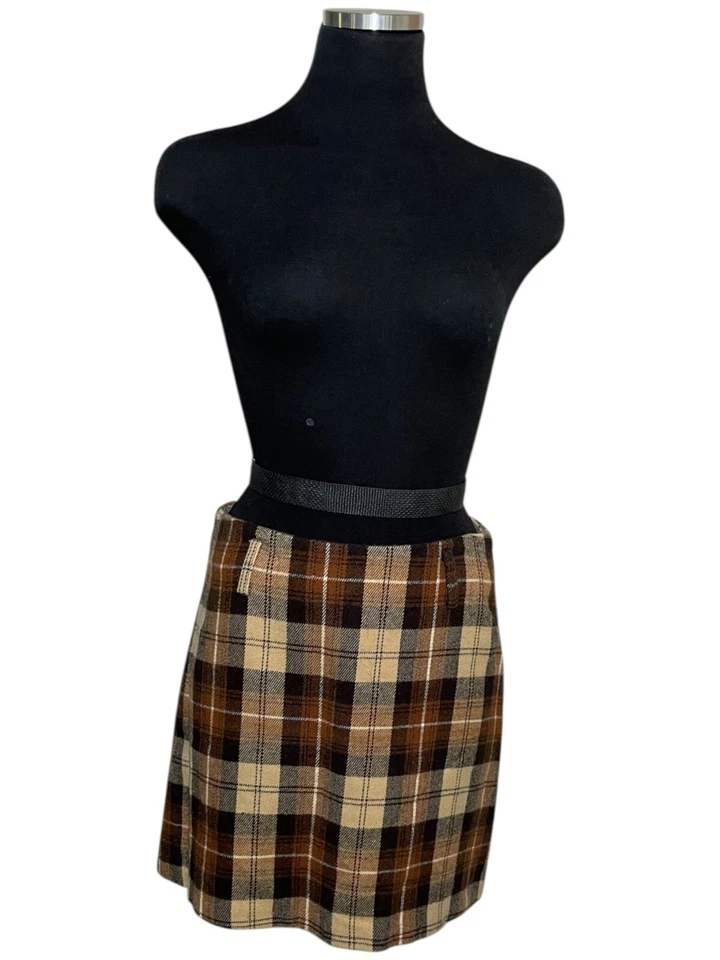 Винтажный 90-х годов Y2K мини юбка Jr 5 гранж желтовато-коричневый коричневый клетку Academia 28Wx16L школьница - Изображение 4 из 4