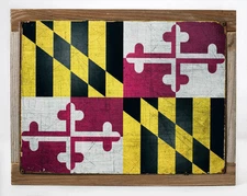 Maryland State Flag Metal Sign Framed on Rustic Wood, Americana, Rustic Décor