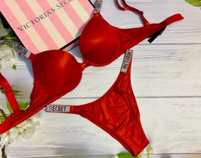 Victoria's secret push up ブラショーツ セット Victoria's Secret Sexy Shine Strap Push Up Bra Set Smooth Red 36B