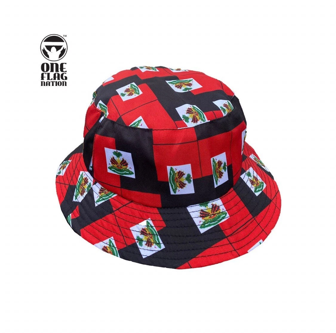 Haiti Haitian Flag bucket Hats Black & Red Retro Flag adults size