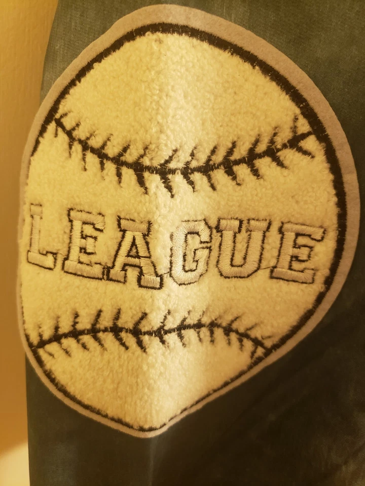 NWT! Pretty Little Thing Blue Slogan Back Brushed Look Satin Bomber Coat Size L - Image 4 of 4