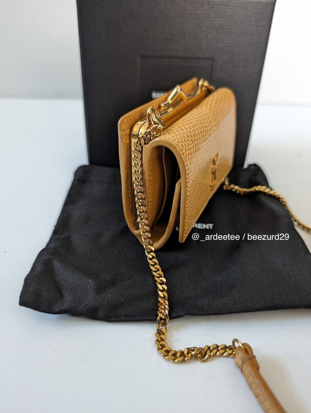 SAINT LAURENT PARIS YSL LUCERTOLA MICRO RIDER CATENA CINTURA BORSA A TRACOLLA GIALLA
