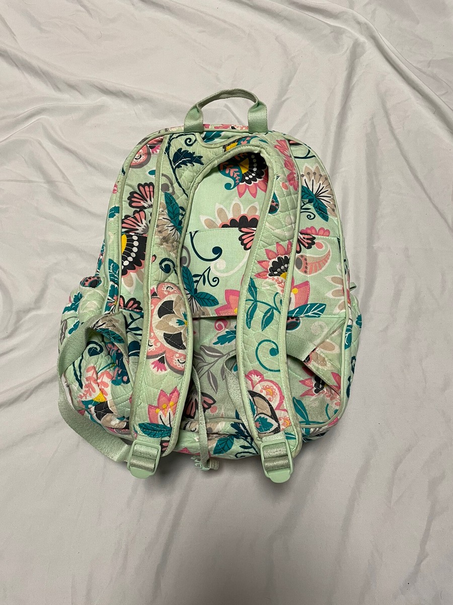 Vera Bradley Backpack Mint Green Floral With Snail Pattern  display picture 2