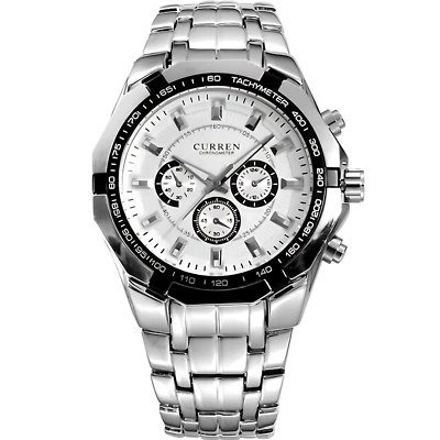Herren armbanduhr Luxus Quarz Wasserdicht Leucht Datum Woche Edelstahl - Bild 1 von 4