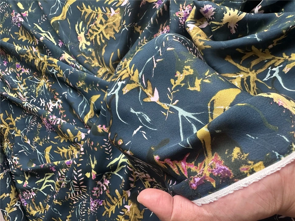 100% шелк шелковицы 17 Momme Georgette шелковая ткань белый цветочный 54» широкий JJ424 - Изображение 2 из 4