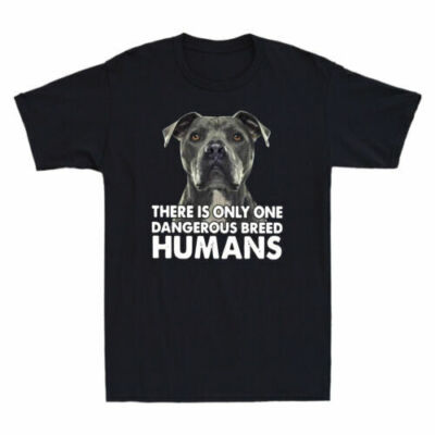 Pitbull There Is Only Once Dangerous Breed Humans Vintage Men T- Shirt Black Tee