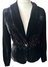 Vintage Velvet Jacket Crystal And Sequin Sparkle Detail To Waist Size 38 (uk10 )