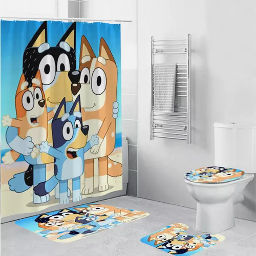 Funny Gift Idea, Cartoon Bluey Printed Shower Curtain or Bathroom Sets
