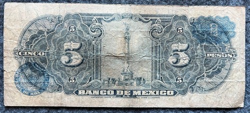 1954 Mexico 5 Pesos GYPSY GITANA Mexican banknote billete SERIE EN PREFIX W 8567 - Picture 2 of 2