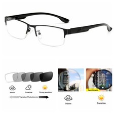 Mens Bifocal Brushed Metal Alloy Bifocal Transition Photochromic Reading Glasses