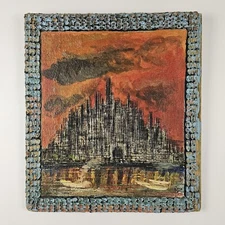 ART - Antique VTG Original Signed Painting 18x16 Abstract Temple - Vintage Art