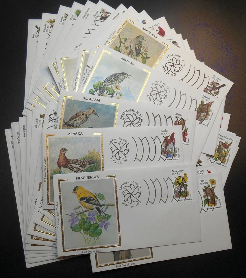1982 STATE BIRDS & FLOWERS Sc 1953A-2002A set 50 FDCs Colorano silk cachets - Image 3 of 3