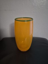 Vintage Tango Orange Glass Vase with Green Rim & Inverted Smooth Pontil