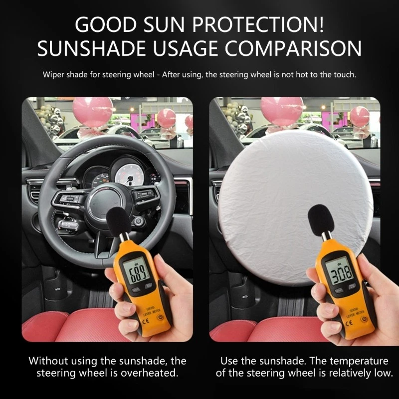 42CM Auto Steering Wheel Sunshade Cover Universal Heat Resistant for Travel - Image 3 of 4