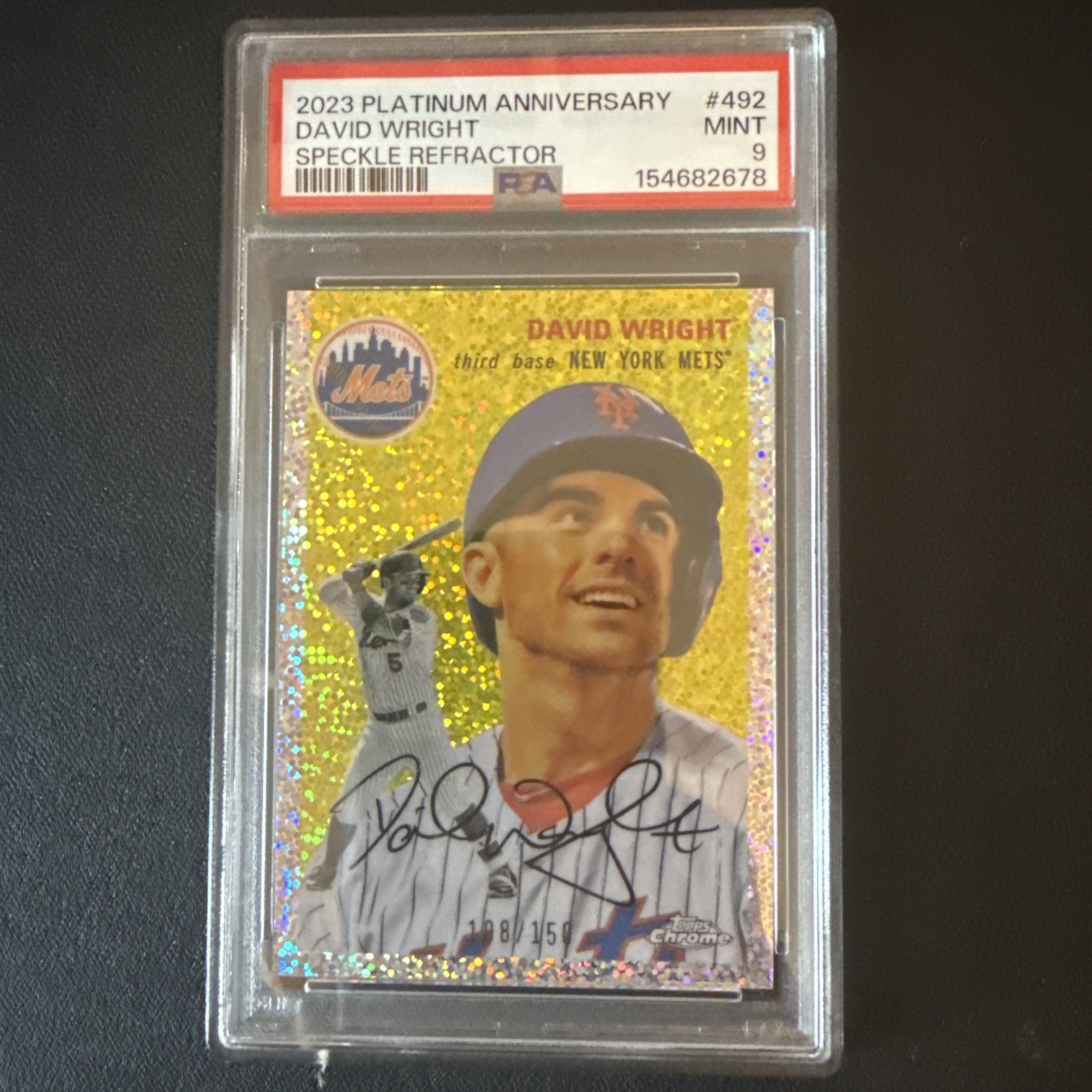 2023 Topps Platinum Anniversary David Wright #492 Speckle Refractor /150 PSA 9