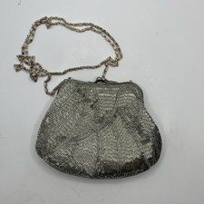 Vintage La Regale Handmade Beaded Shell Evening Purse Silver